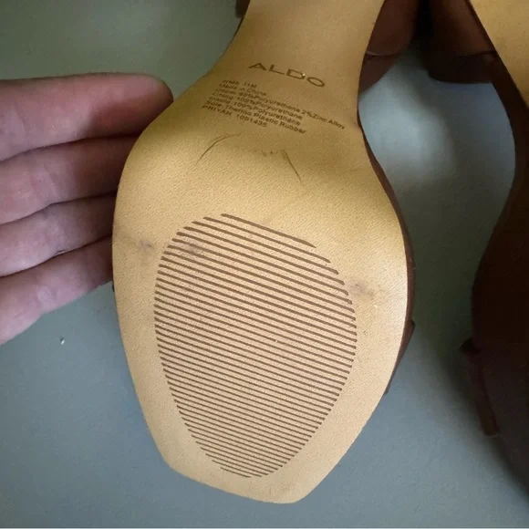 Aldo Priyah 1091435 Chestnut with Wood & Gold Block Heels Women's Size 11 - Picture 12 of 14